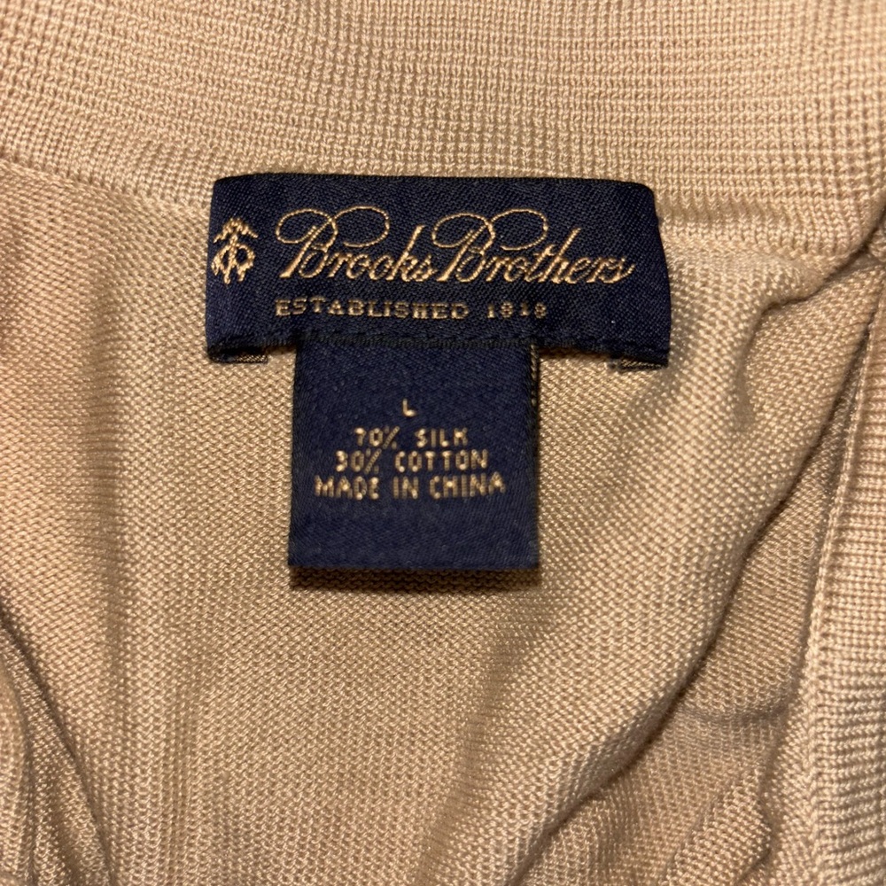 Brooks Brothers beige silk blend collared lightweight sweater size L - Picture 2 of 3